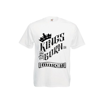 Tricou barbatesc personalizat imprimat Fruit of the loom Kings are born in March, alb, 2XL Tricou barbatesc personalizat imprimat Fruit of the loom Kings are born in March, alb, 2XL