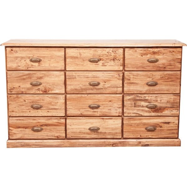 Comoda cu 12 sertare, culoare natur, Mobila lemn masiv, TUSCAN FURNITURE, 170 x 40 x 100 cm