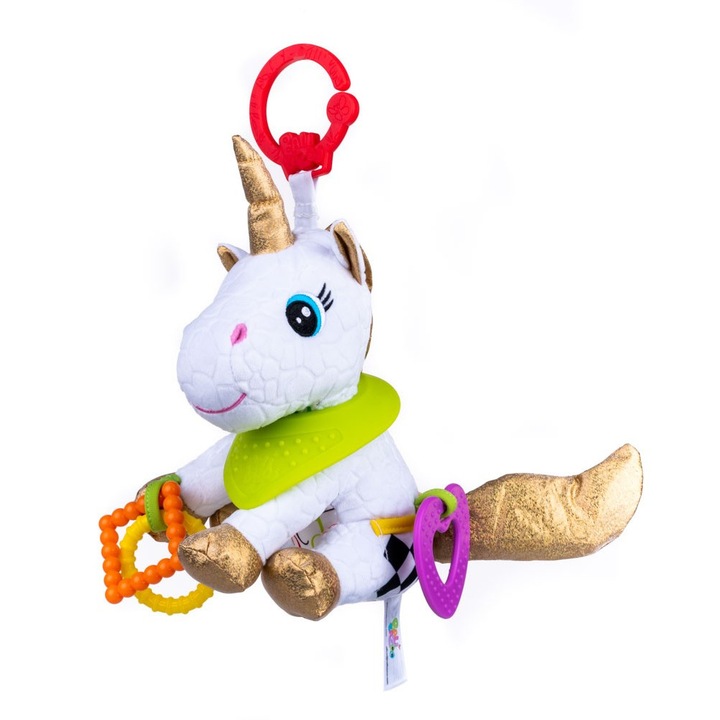 Unicorn Bella, Bali Bazoo, Jucarie din plus cu parti moi inele si fosnaitoare, multicolor