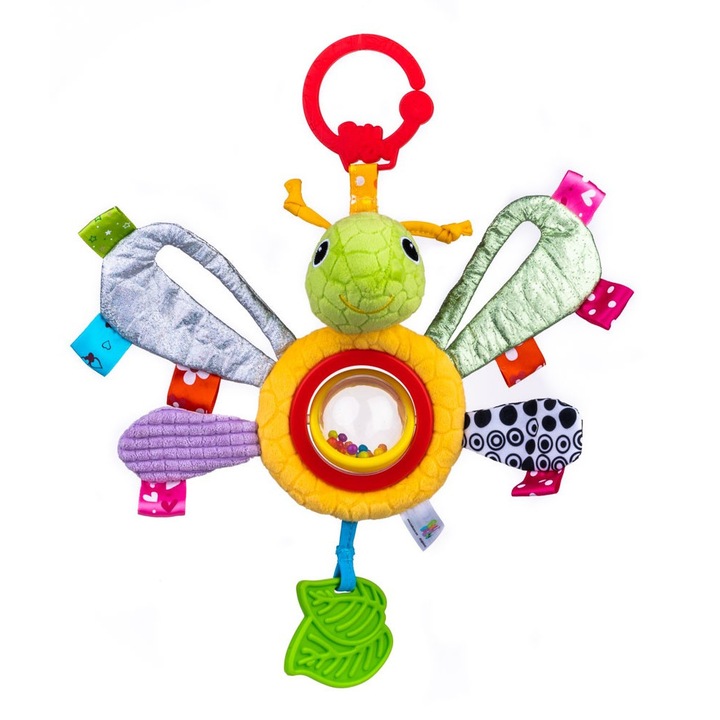 Jucarie pentru carucior din plus cu sunatoare si fosnaitoare, Fluturasul Lulu, Balibazoo 80179