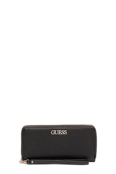 Guess, Portofel de piele ecologica, cu logo metalic Alby, Negru Guess, Portofel de piele ecologica, cu logo metalic Alby, Negru