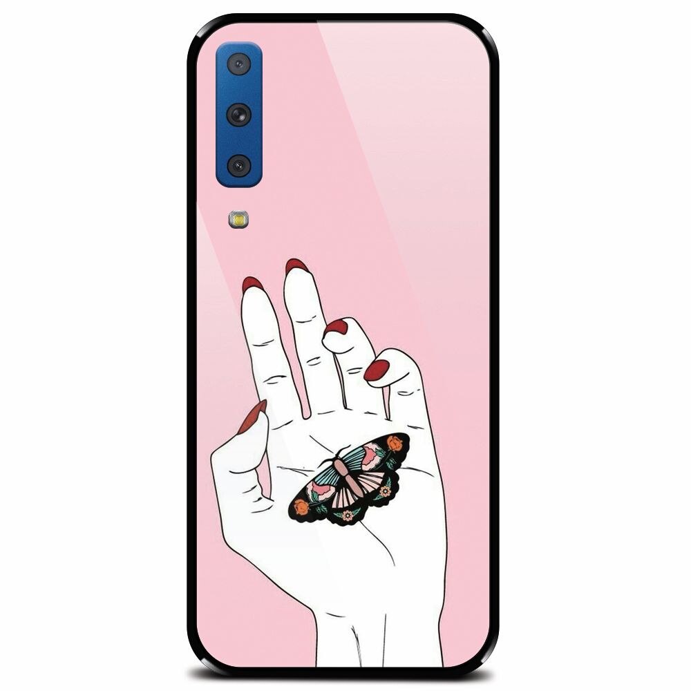 Husa din sticla securizata pentru Samsung Galaxy A7 (2018), Butterfly In Hand