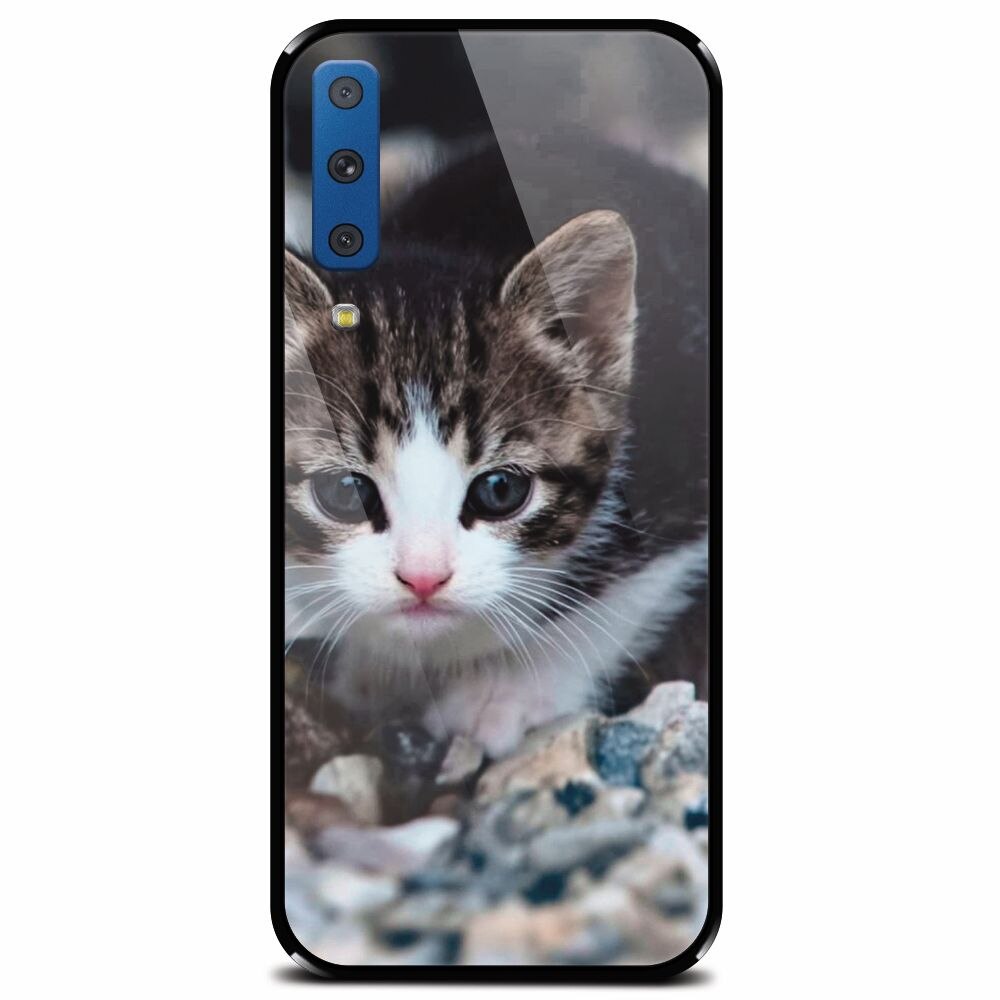 Husa din sticla securizata pentru Samsung Galaxy A7 (2018), Animal Cat