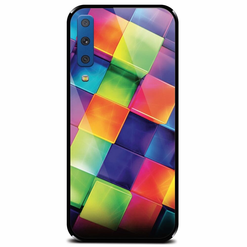 Husa din sticla securizata pentru Samsung Galaxy A7 (2018), 3D Geometric Colorful