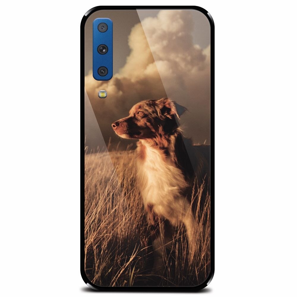 Husa din sticla securizata pentru Samsung Galaxy A7 (2018), Alone Dog Animal In Grass