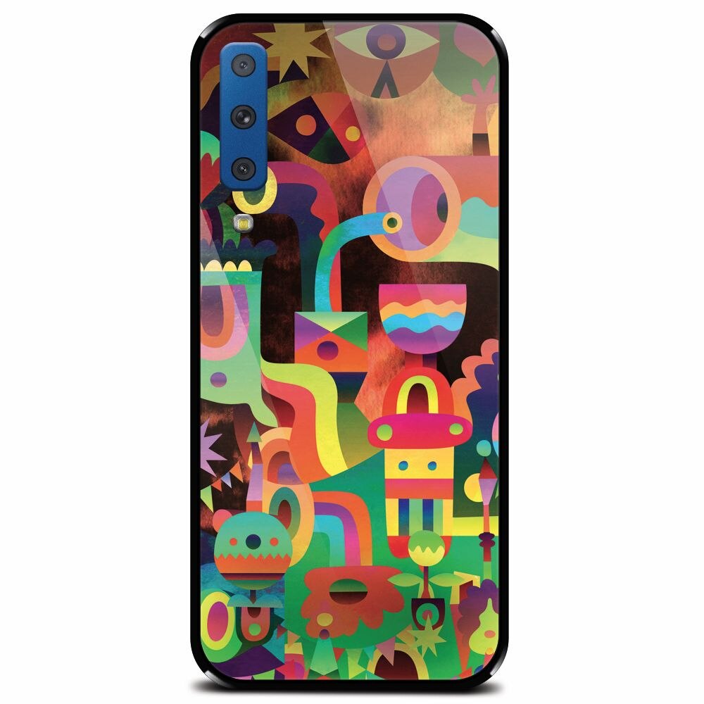 Husa din sticla securizata pentru Samsung Galaxy A7 (2018), Abstract Colorful Shapes