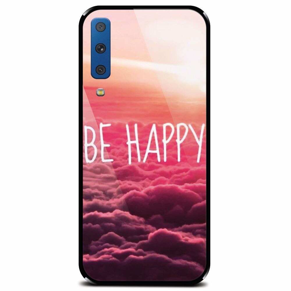 Husa din sticla securizata pentru Samsung Galaxy A7 (2018), Be Happy Puffy Clouds