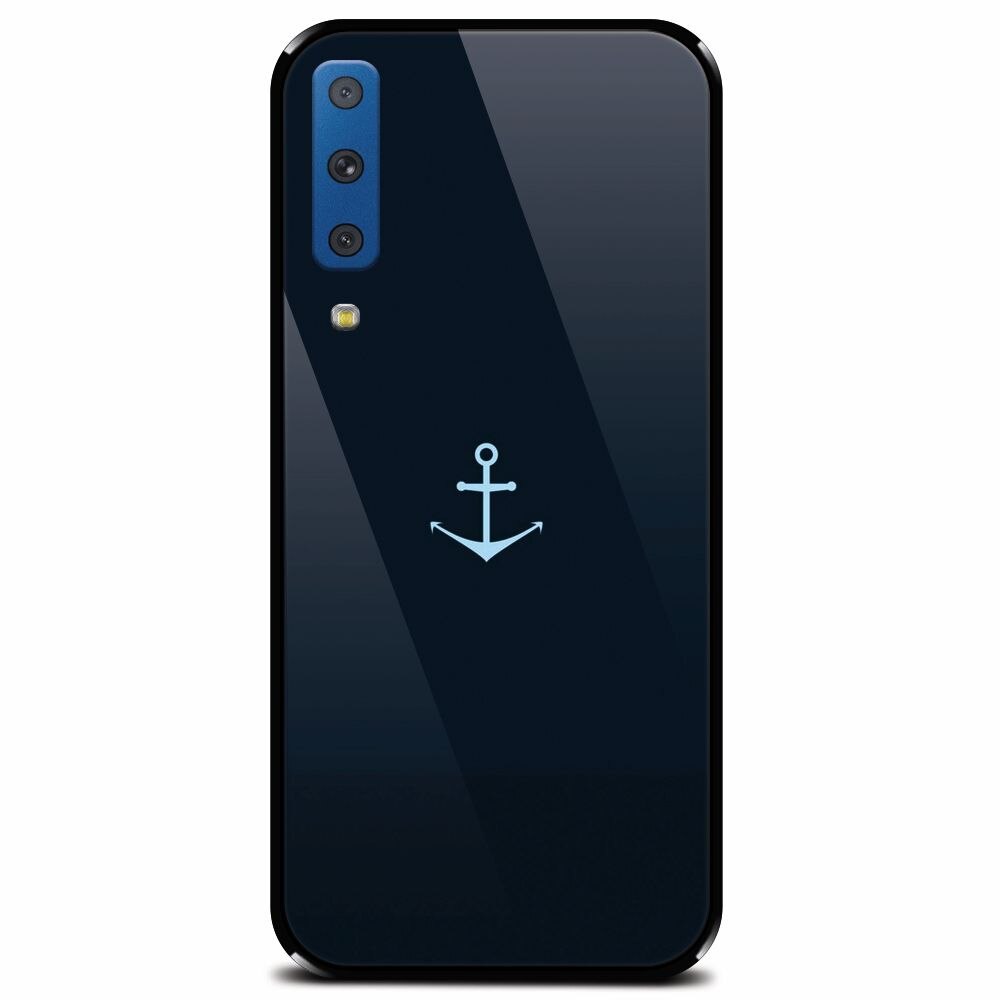 Husa din sticla securizata pentru Samsung Galaxy A7 (2018), Blue Navy Anchor Illustration Flat