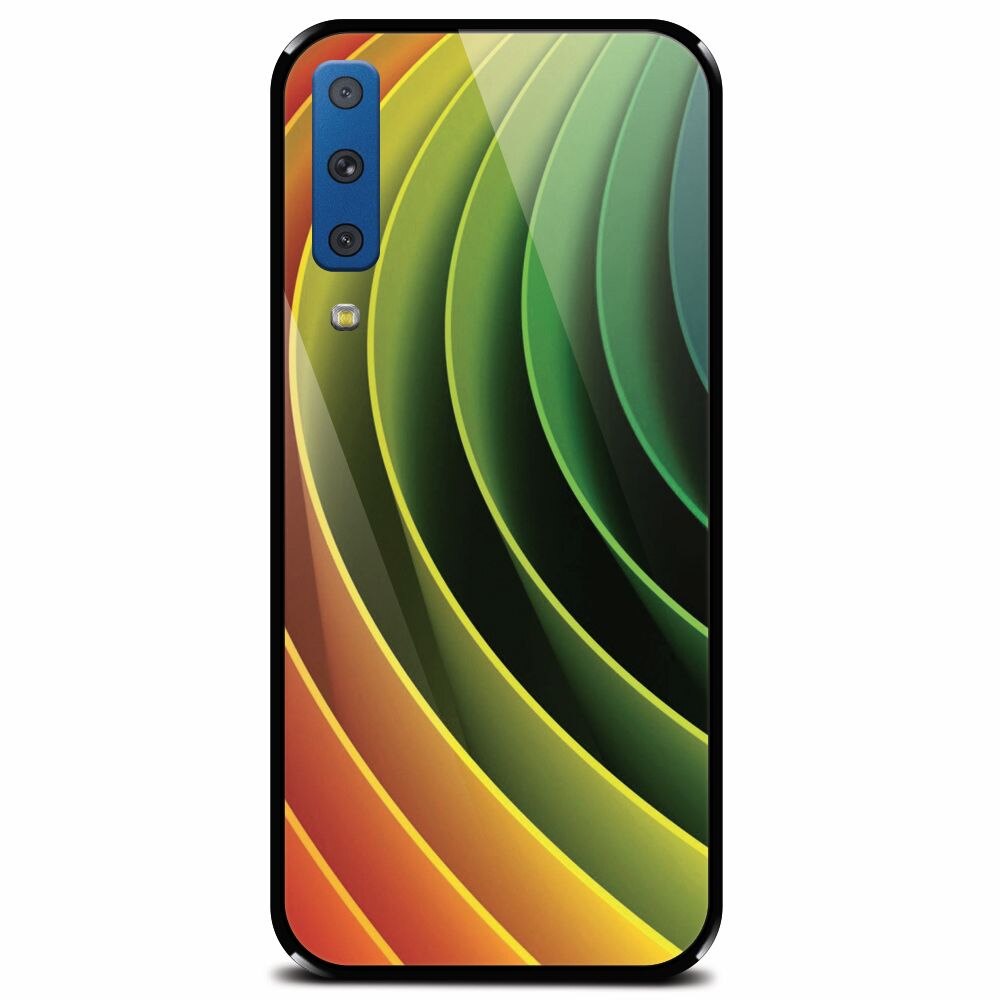 Husa din sticla securizata pentru Samsung Galaxy A7 (2018), 3D Multicolor Abstract Lines