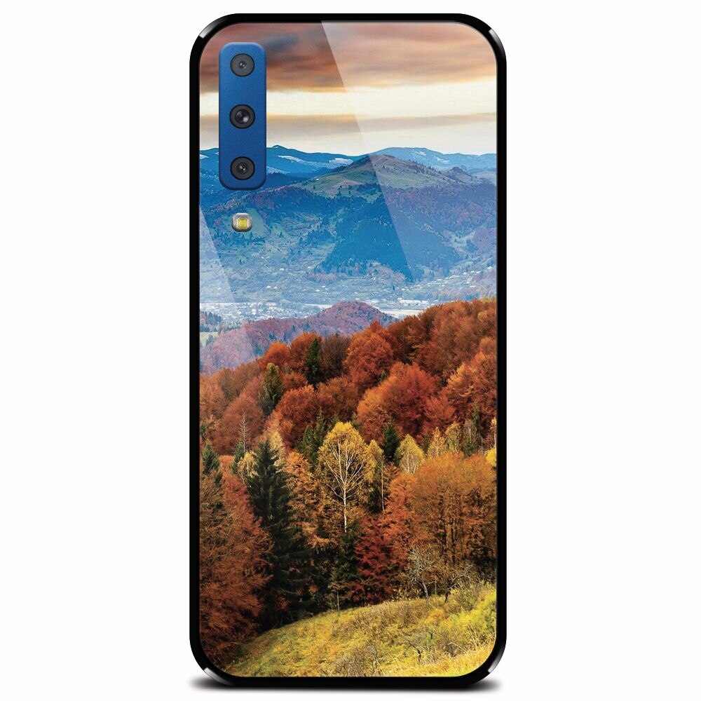 Husa din sticla securizata pentru Samsung Galaxy A7 (2018), Autumn Mountain Fall Rusty Forest Colours
