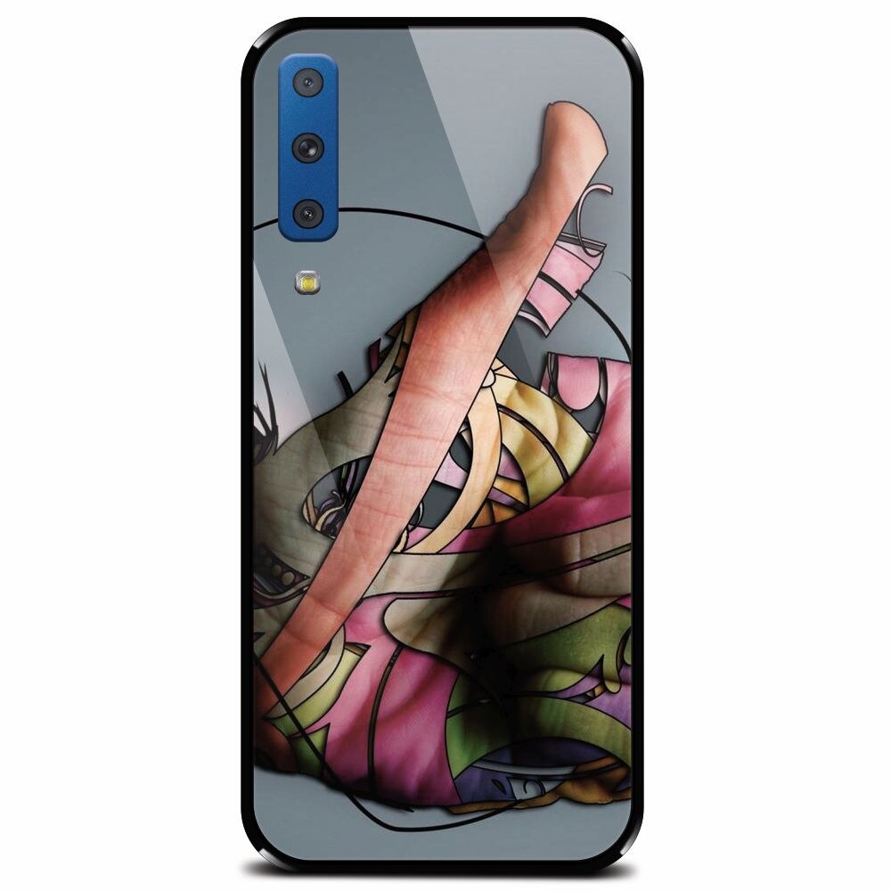 Husa din sticla securizata pentru Samsung Galaxy A7 (2018), Abstract Minimalistic Hands