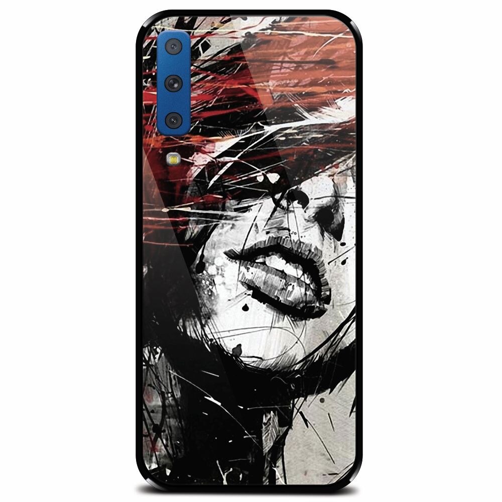Husa din sticla securizata pentru Samsung Galaxy A7 (2018), Byroglyphics Woman Drawing