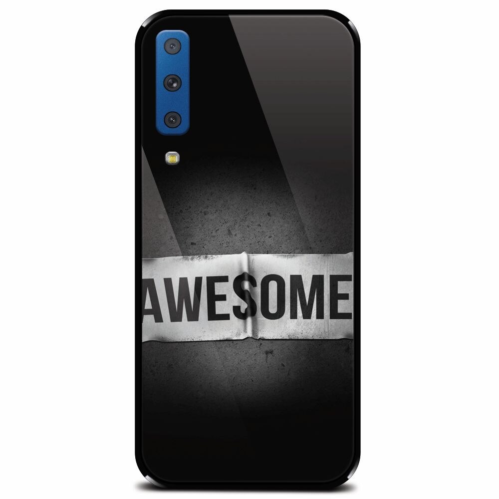 Husa din sticla securizata pentru Samsung Galaxy A7 (2018), Awesome Label Dark