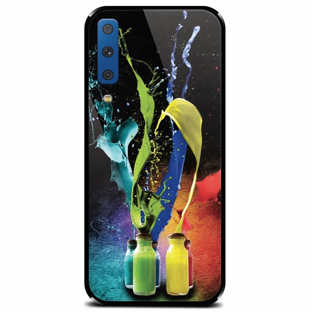 Husa din sticla securizata pentru Samsung Galaxy A7 (2018), Abstract Color Bottles Splash