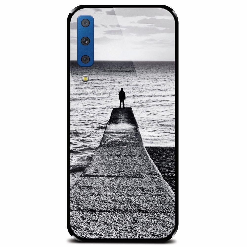 Husa din sticla securizata pentru Samsung Galaxy A7 (2018), Abstract Dock Man Grey