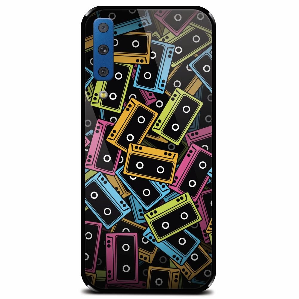 Husa din sticla securizata pentru Samsung Galaxy A7 (2018), Audio Cassette Color Vector