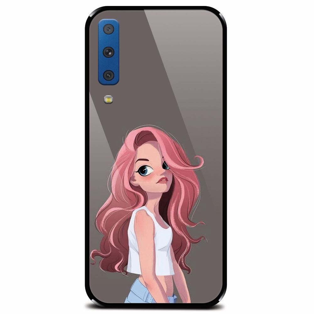 Husa din sticla securizata pentru Samsung Galaxy A7 (2018), Cute Girl