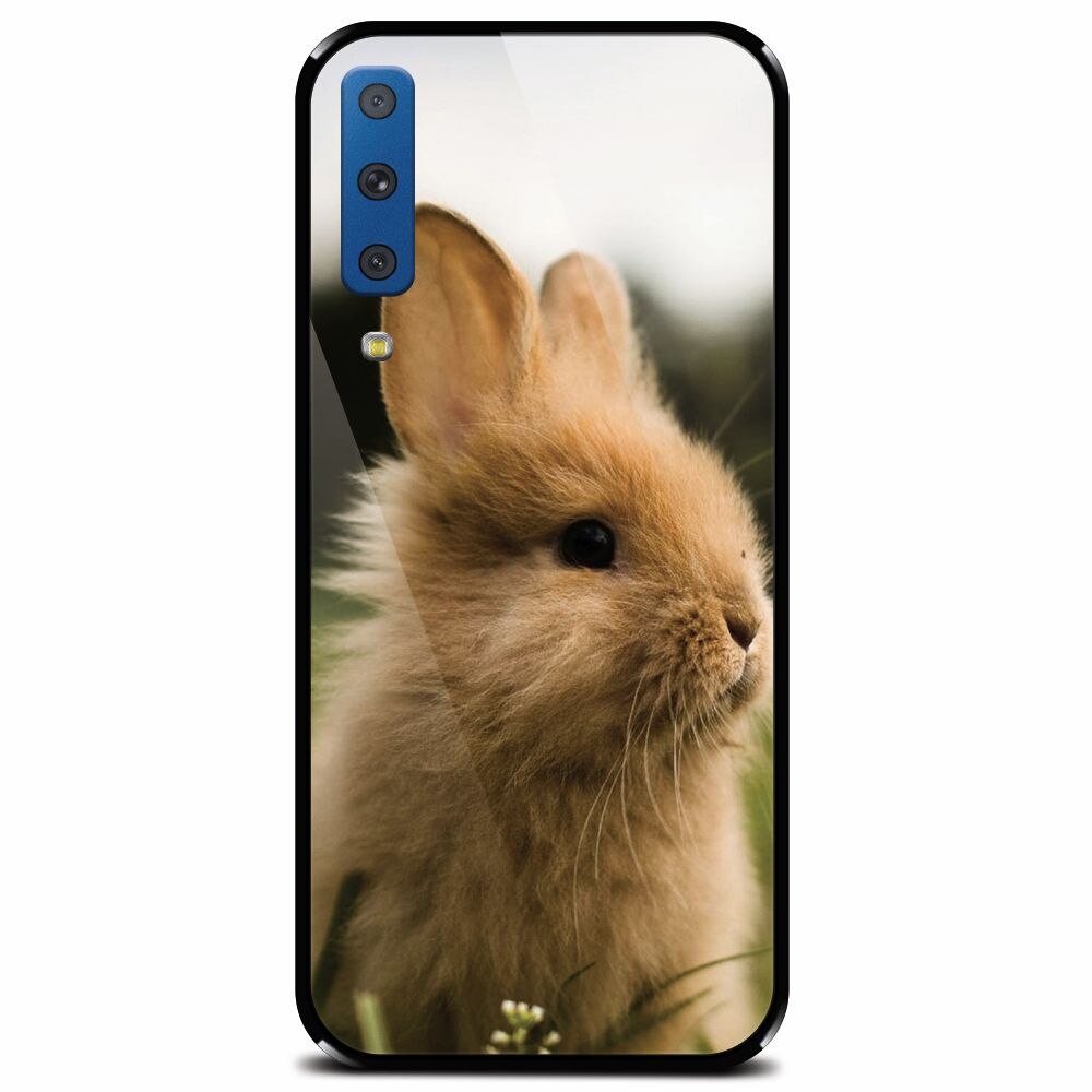Husa din sticla securizata pentru Samsung Galaxy A7 (2018), Cute Rabbit In Grass