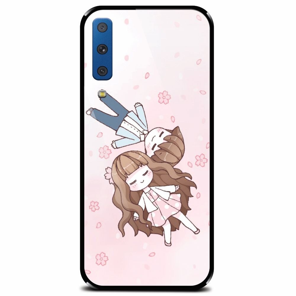 Husa din sticla securizata pentru Samsung Galaxy A7 (2018), Cute Couple