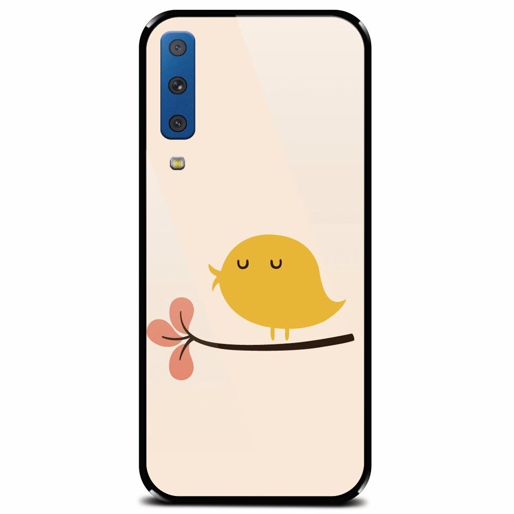 Husa din sticla securizata pentru Samsung Galaxy A7 (2018), Flat Minimal Cute Bird Illustration