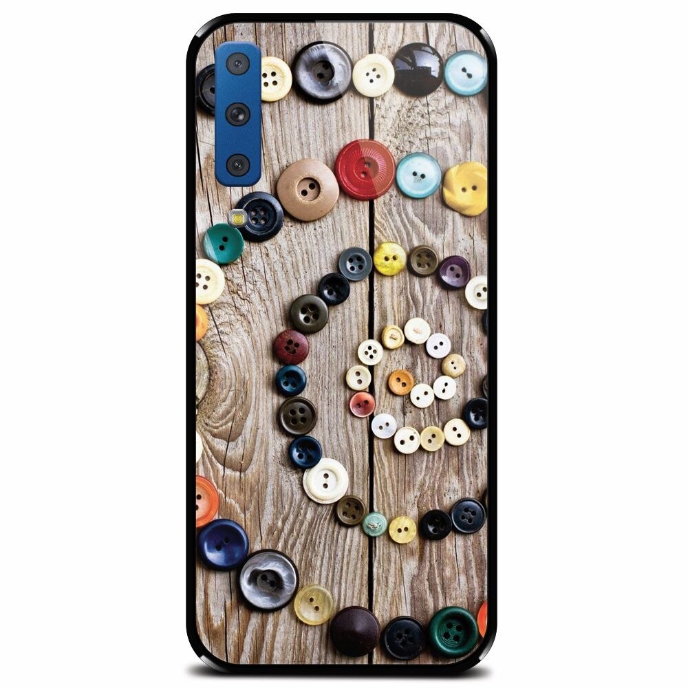 Husa din sticla securizata pentru Samsung Galaxy A7 (2018), Colorful Buttons Spiral Wood Deck