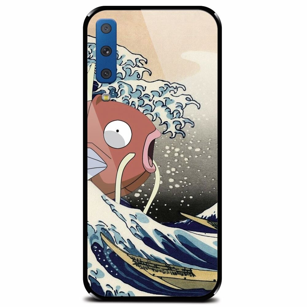 Husa din sticla securizata pentru Samsung Galaxy A7 (2018), Great Wave Fish