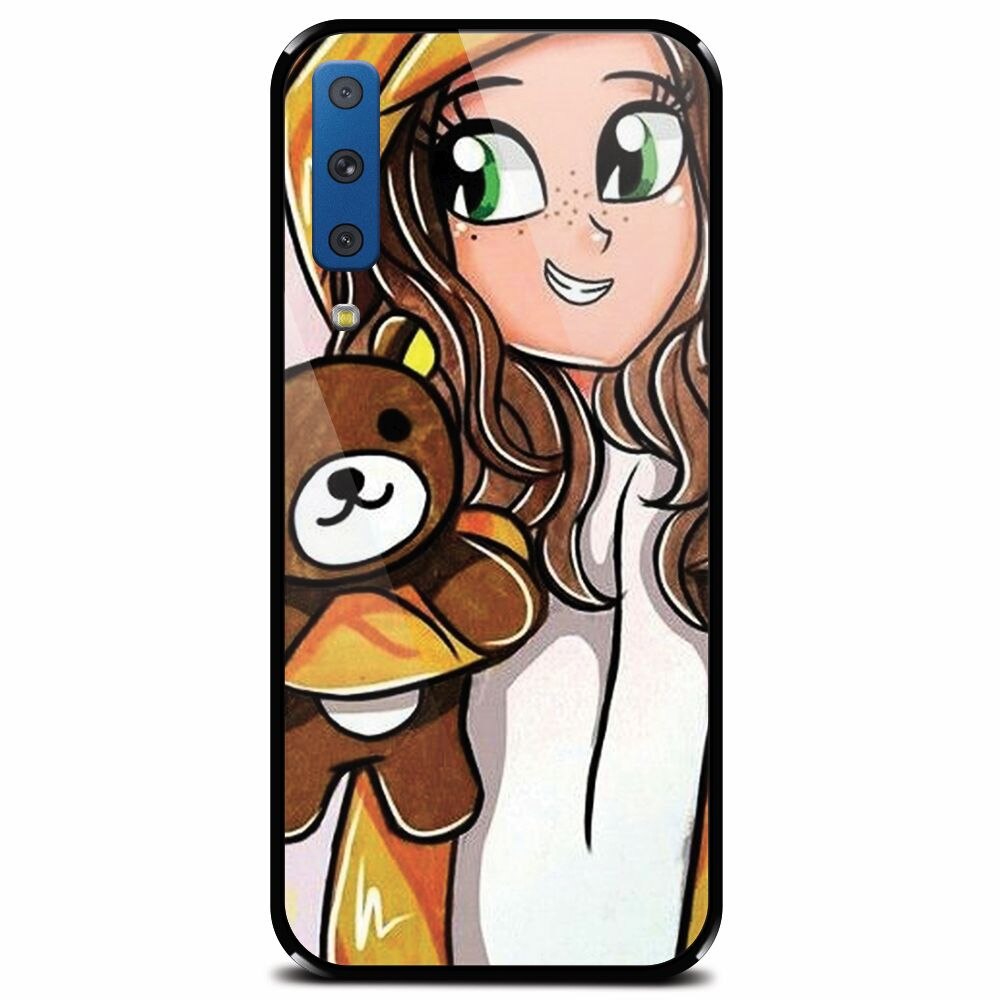 Husa din sticla securizata pentru Samsung Galaxy A7 (2018), Girl With Little Bear
