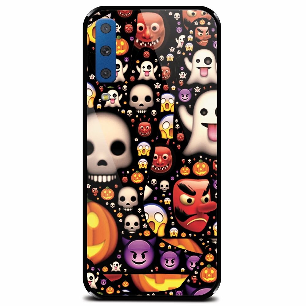 Husa din sticla securizata pentru Samsung Galaxy A7 (2018), Emoji Mess