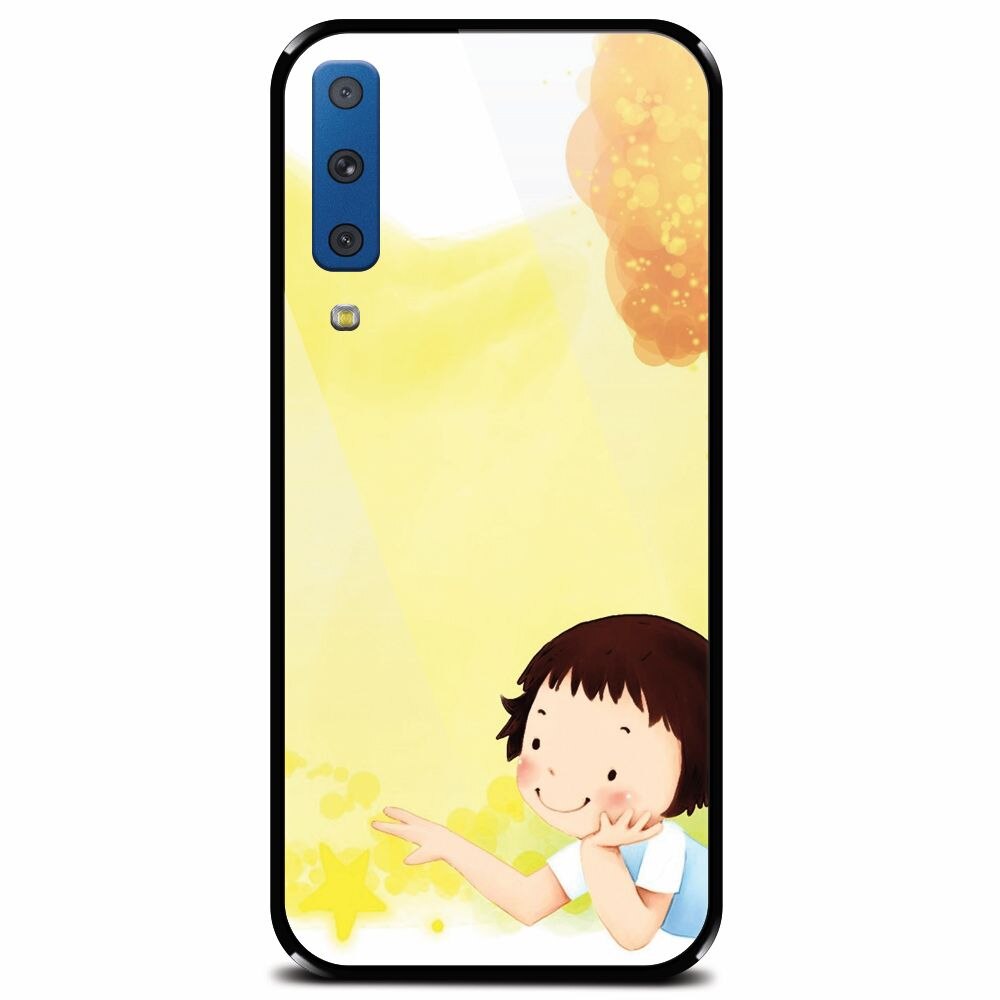 Husa din sticla securizata pentru Samsung Galaxy A7 (2018), Child Autumn Paint Hd