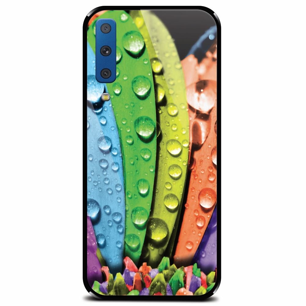 Husa din sticla securizata pentru Samsung Galaxy A7 (2018), Colorful Daisy Petals