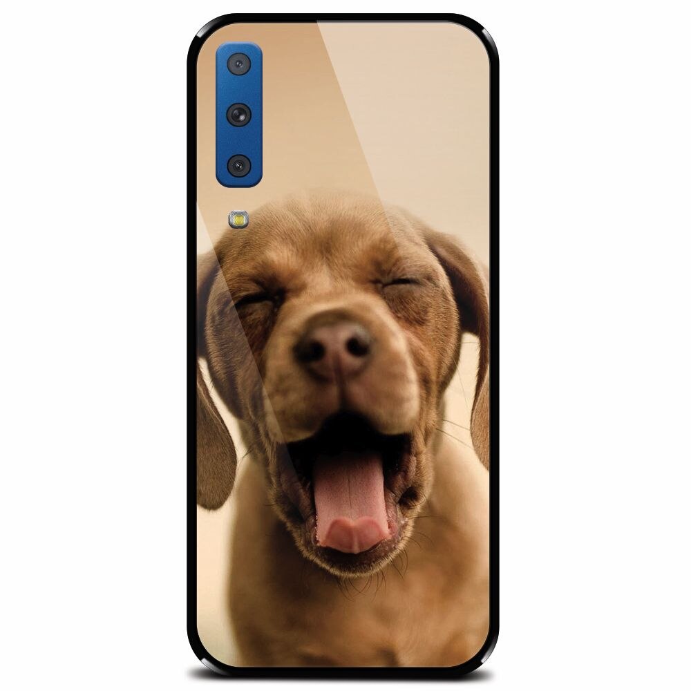 Husa din sticla securizata pentru Samsung Galaxy A7 (2018), Cute Yawning Puppy