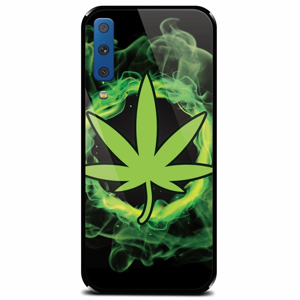 Husa din sticla securizata pentru Samsung Galaxy A7 (2018), GreenFlames