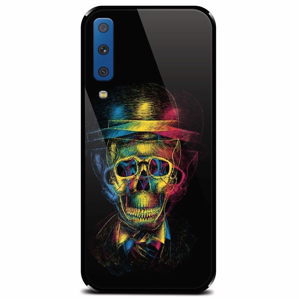 Husa din sticla securizata pentru Samsung Galaxy A7 (2018), Colorfull skull 3d