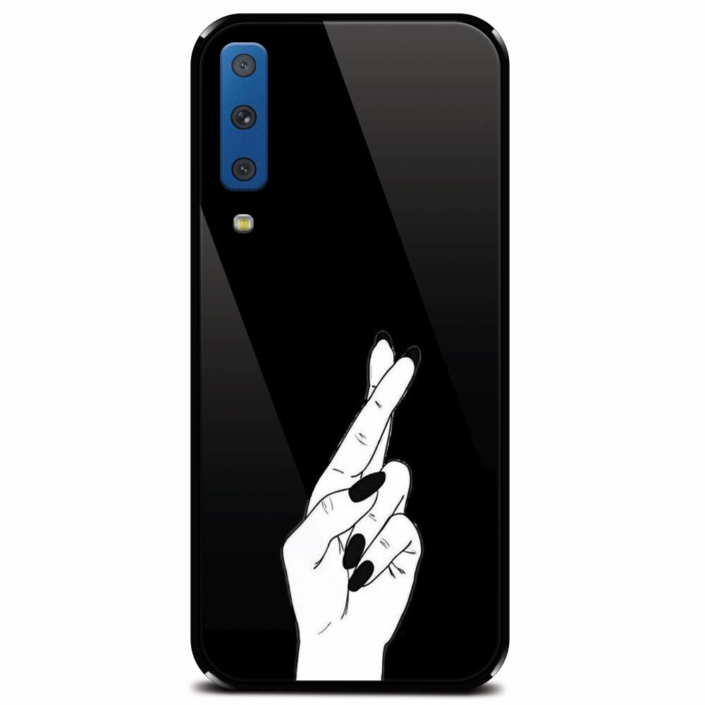 Husa din sticla securizata pentru Samsung Galaxy A7 (2018), Finger Cross