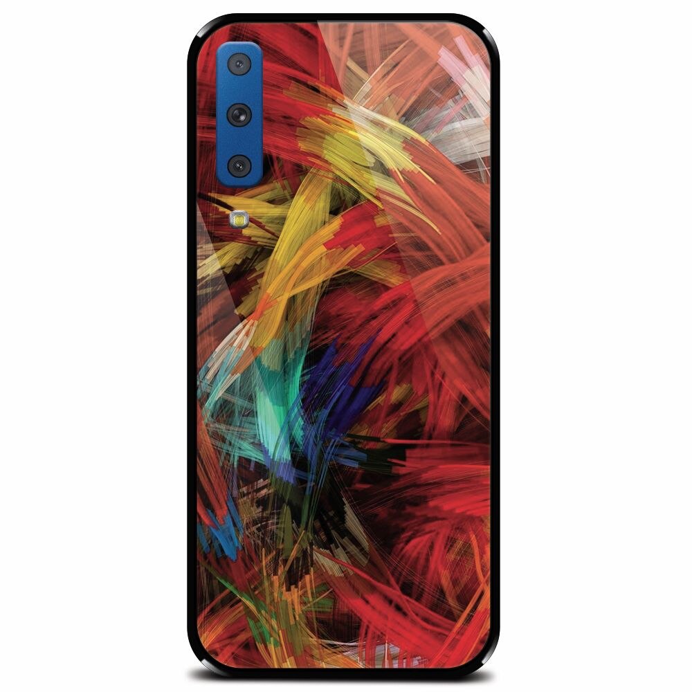 Husa din sticla securizata pentru Samsung Galaxy A7 (2018), Colorful Digital Painting Strokes