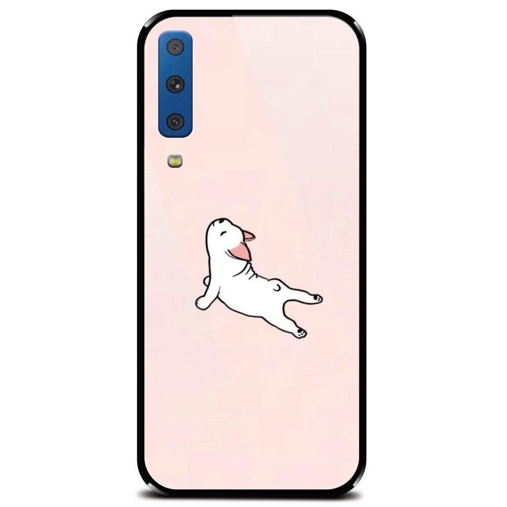 Husa din sticla securizata pentru Samsung Galaxy A7 (2018), Cute Dog Streching