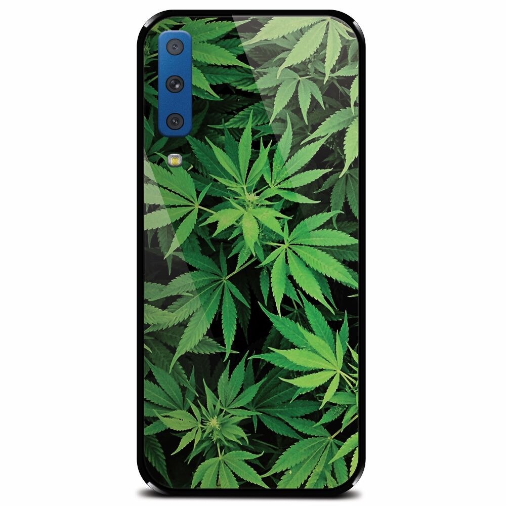 Husa din sticla securizata pentru Samsung Galaxy A7 (2018), Green Leaf Pattern