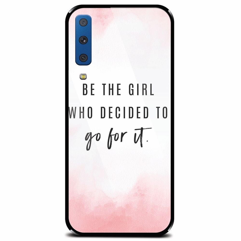 Husa din sticla securizata pentru Samsung Galaxy A7 (2018), Quotes Pink