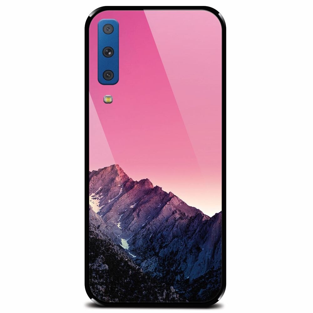 Husa din sticla securizata pentru Samsung Galaxy A7 (2018), Mountain Peak Pink Gradient Effect