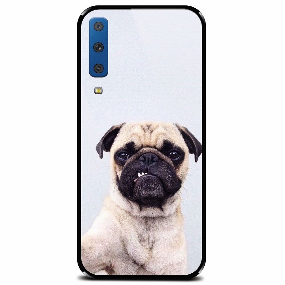 Husa din sticla securizata pentru Samsung Galaxy A7 (2018), Simple Pug Selfie