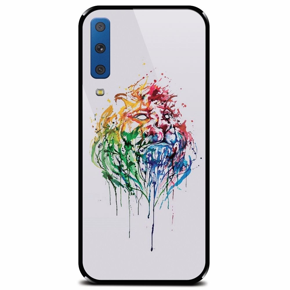 Husa din sticla securizata pentru Samsung Galaxy A7 (2018), Paint Illustration Lion Head
