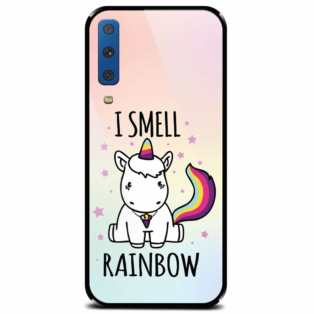 Husa din sticla securizata pentru Samsung Galaxy A7 (2018), I Smell Rainbow