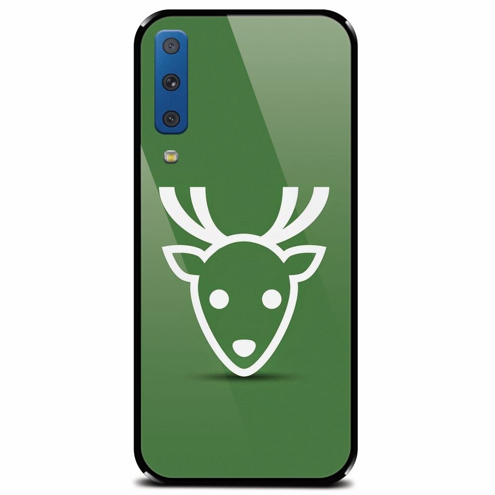 Husa din sticla securizata pentru Samsung Galaxy A7 (2018), Minimal Reindeer Illustration Green