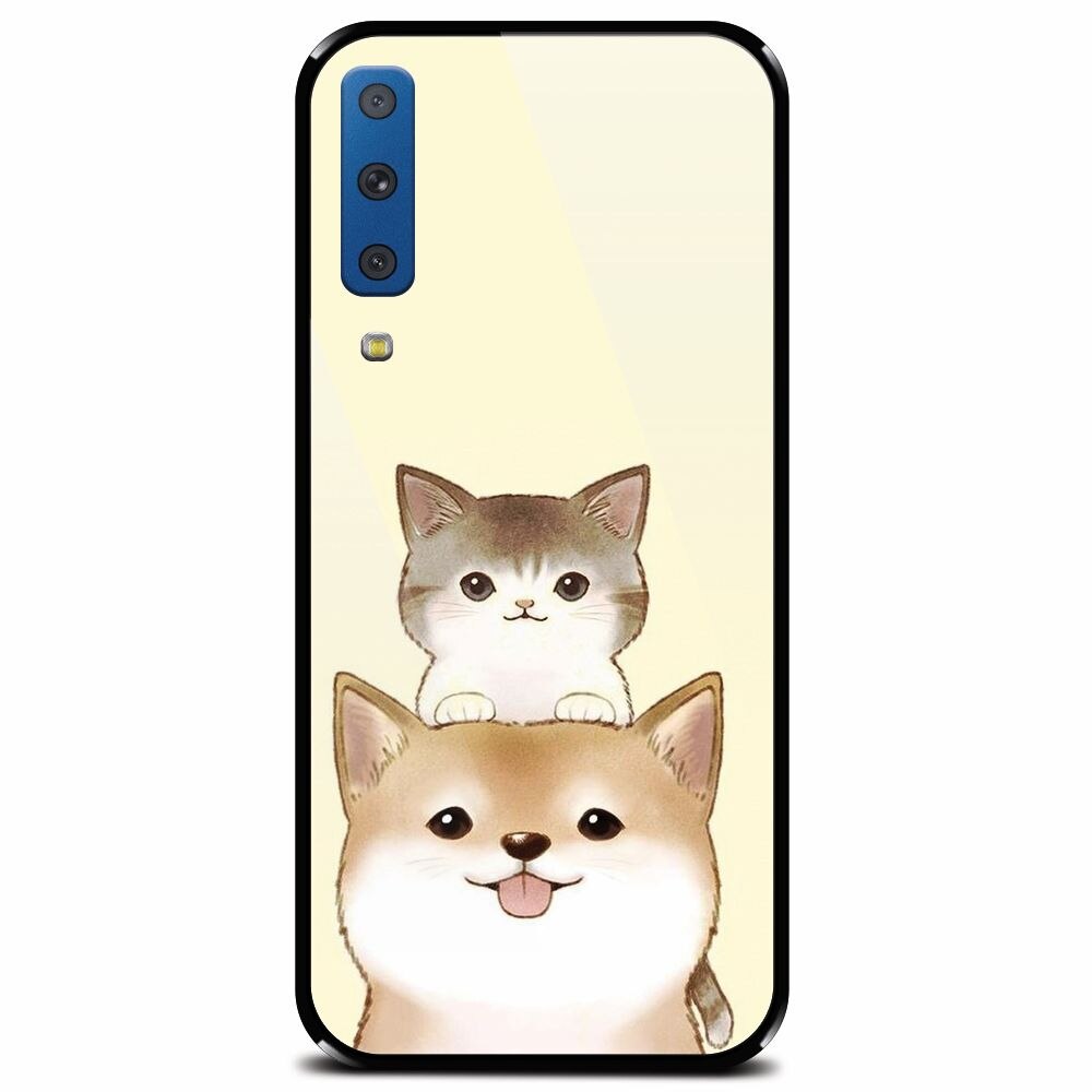 Husa din sticla securizata pentru Samsung Galaxy A7 (2018), Two Cat