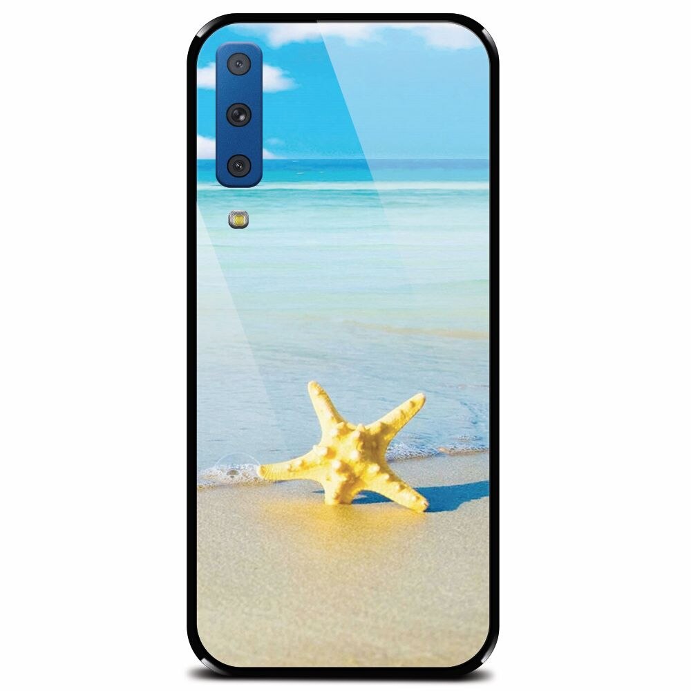 Husa din sticla securizata pentru Samsung Galaxy A7 (2018), Starfish Beach