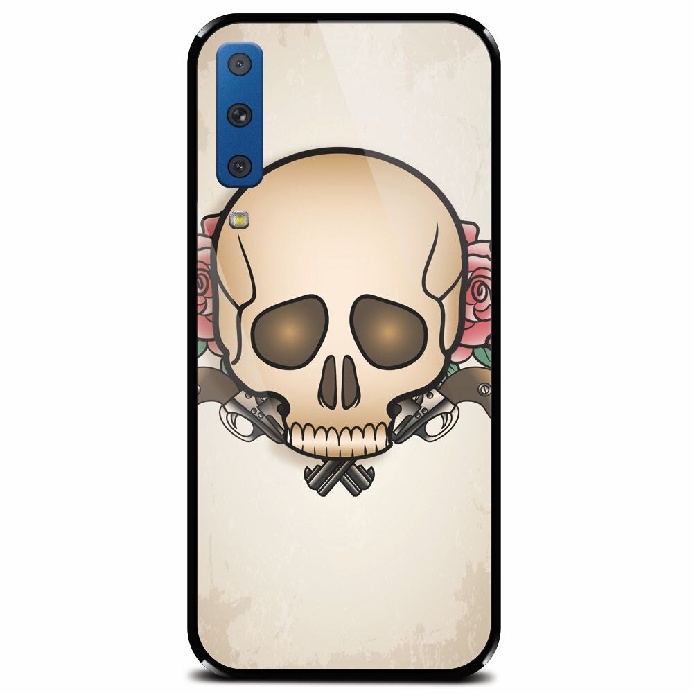 Husa din sticla securizata pentru Samsung Galaxy A7 (2018), Skulls And Roses