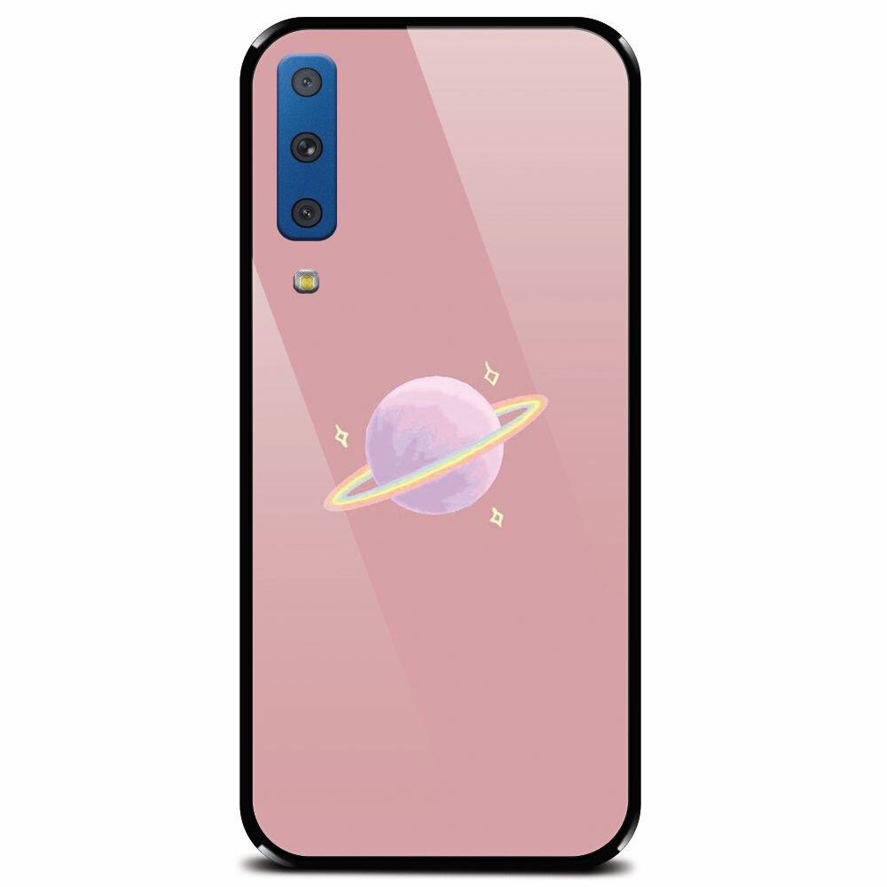Husa din sticla securizata pentru Samsung Galaxy A7 (2018), Saturn On Pink