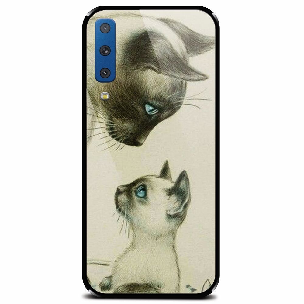 Husa din sticla securizata pentru Samsung Galaxy A7 (2018), Little Cat