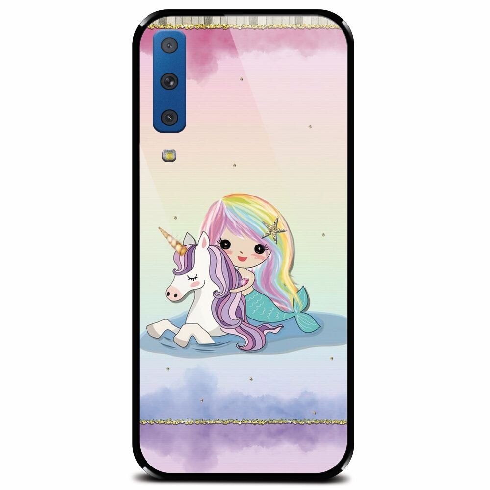 Husa din sticla securizata pentru Samsung Galaxy A7 (2018), Mermaid Unicorn Play