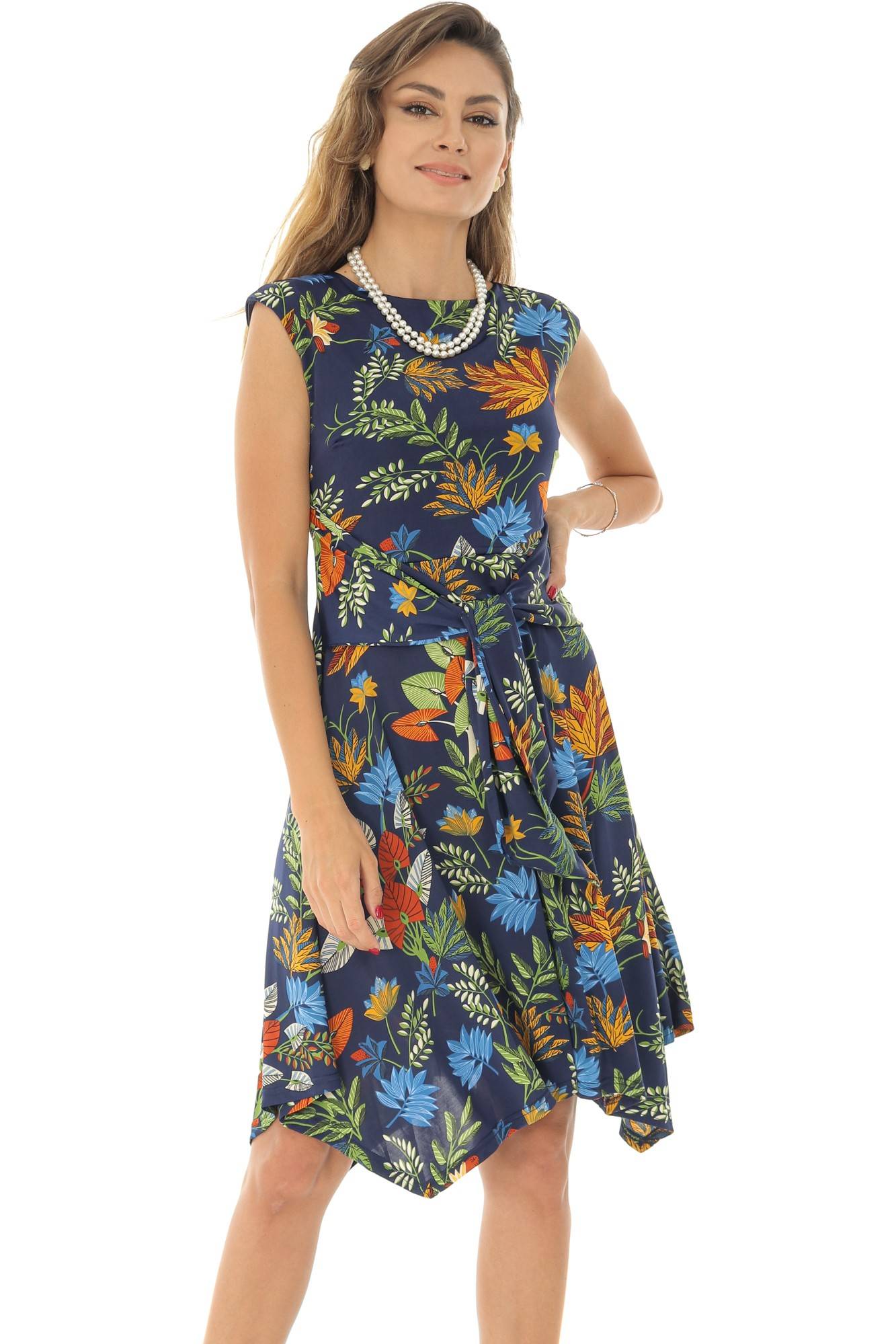 Rochie in culori tropicale, ROH, cu cordon si croiala in colturi, 36